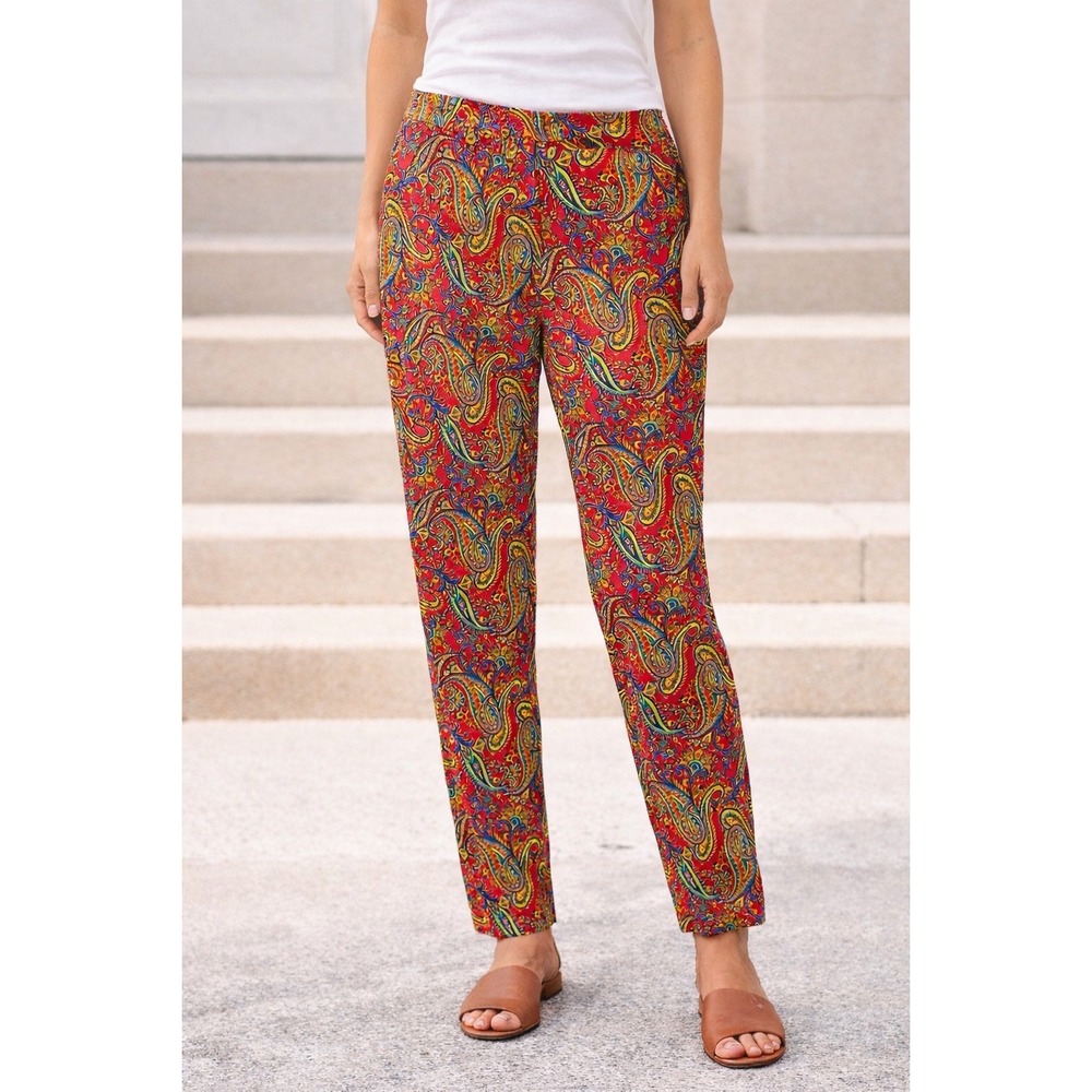 Lauren Ralph Lauren Paisley Print Ankle Pants Women’s Size 8 Red Stretch‎ Preppy